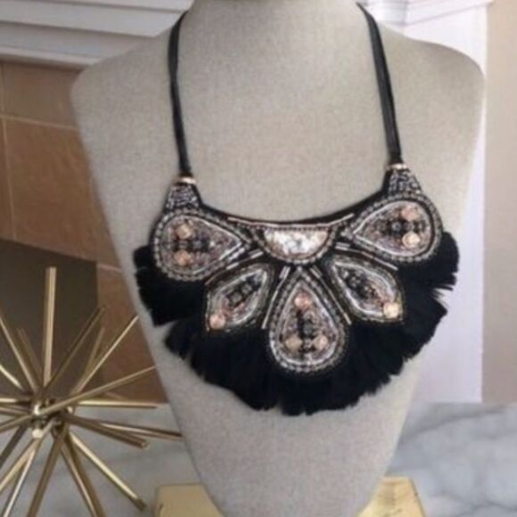 stella & dot ~ constantine feather holiday luxury statement necklace - Picture 7 of 10